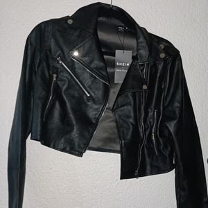 Cropped Moto Leather Jacket